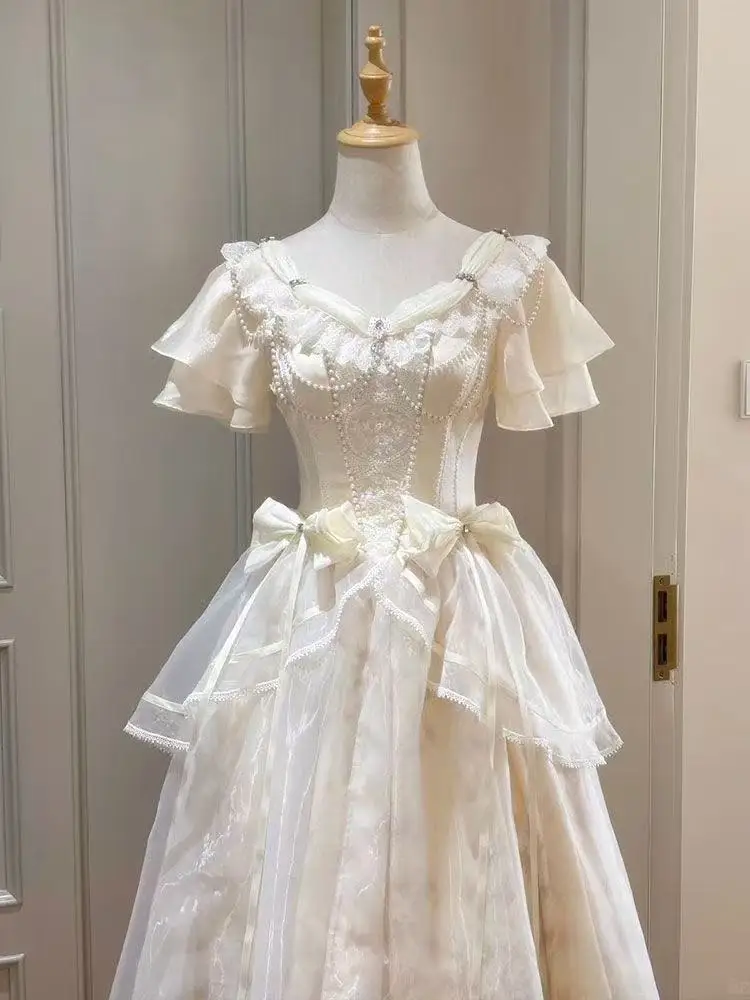 French Vintage Floral Midi Dress - 포레스트 스타일 달콤한 빈티지 보우 디자인