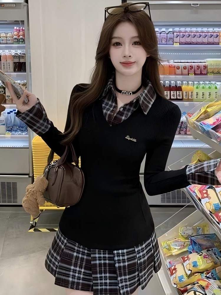 Korean Style A Line Shirt Dress - 한국 스타일 슬림핏 폴로 칼라 A라인