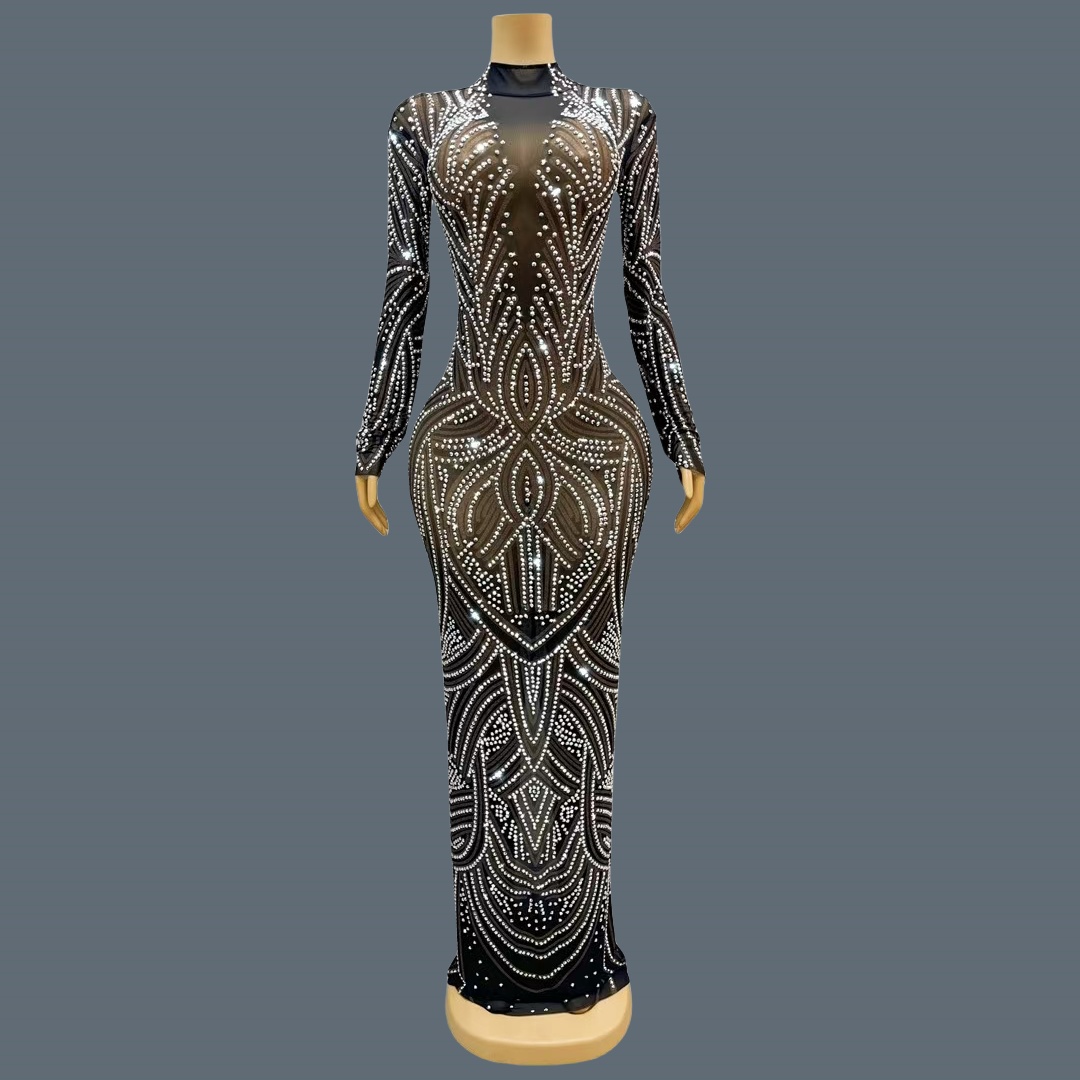 Sparkly Rhinestone Club Party Dress - 블랙 색상의 새 스타일, 반짝이는 라인스톤