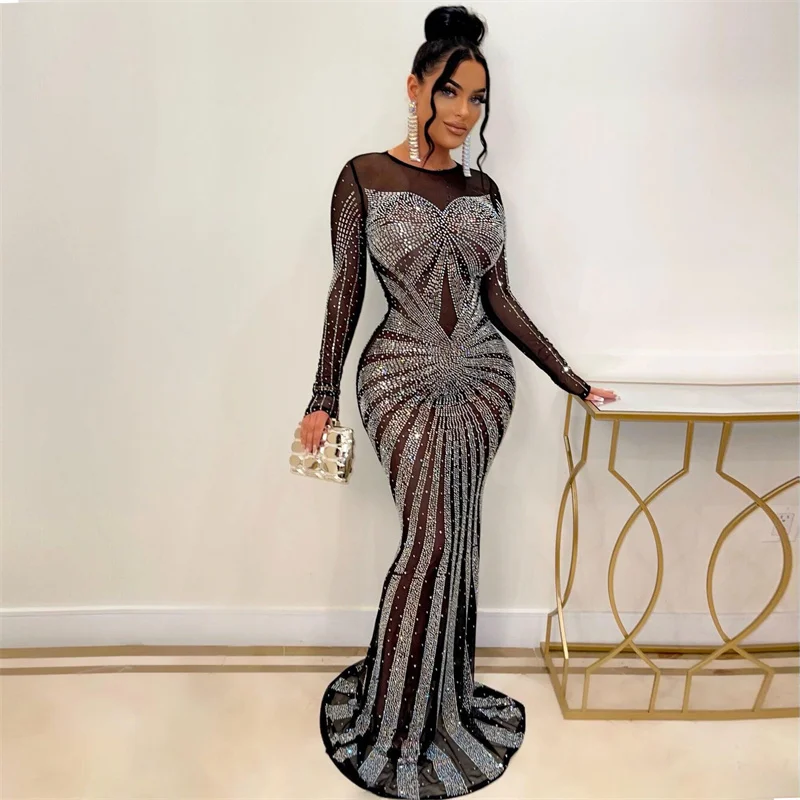 섹시한 반짝 이는 크리스탈 라인 석 인어 이브닝 드레스 - Sparkly Rhinestone Club Party Dress 리뷰 및 가격