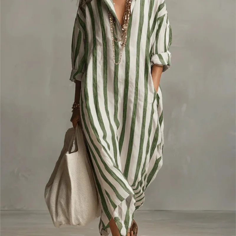 우아한 턴다운 칼라 린넨 롱 드레스 트렌디 캐주얼 루즈 - Casual Loose Linen Shirt Dress 리뷰 및 가격