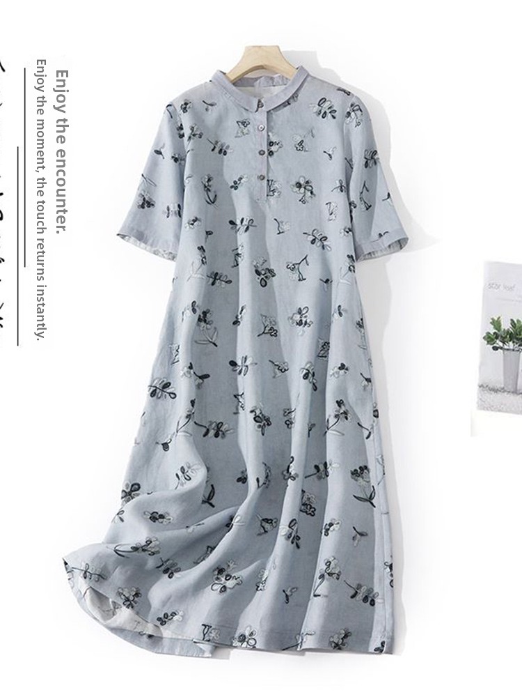 예술적인 플로럴 프린트 루즈핏 코튼 린넨 셔츠 드레스  - Casual Loose Linen Shirt Dress 리뷰 및 가격