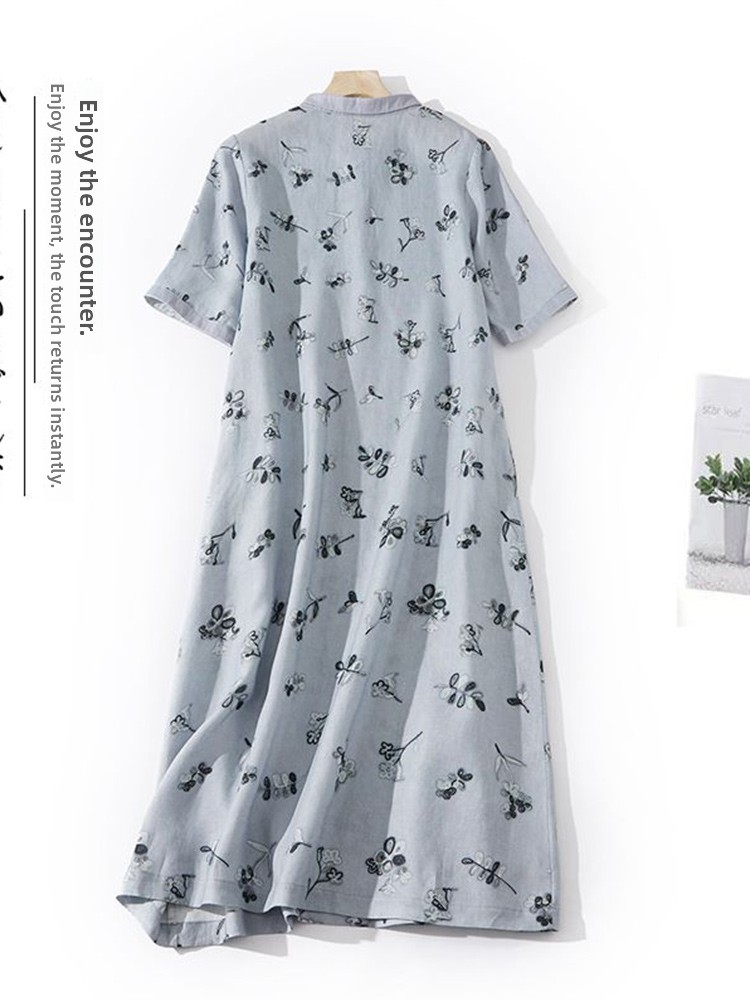 예술적인 플로럴 프린트 루즈핏 코튼 린넨 셔츠 드레스  - Casual Loose Linen Shirt Dress 리뷰 및 가격