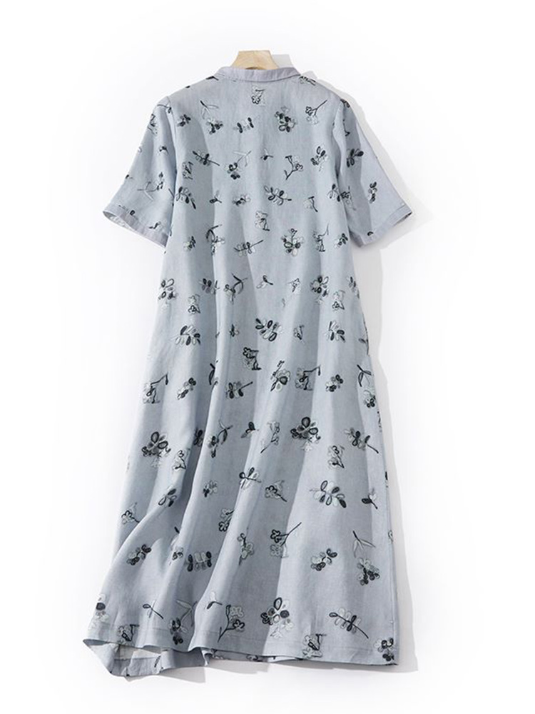 예술적인 플로럴 프린트 루즈핏 코튼 린넨 셔츠 드레스  - Casual Loose Linen Shirt Dress 리뷰 및 가격